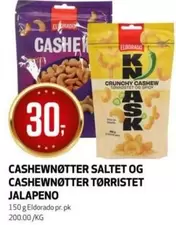 CASHEWNØTTER SALTET OG CASHEWNØTTER TØRRISTET JALAPENO