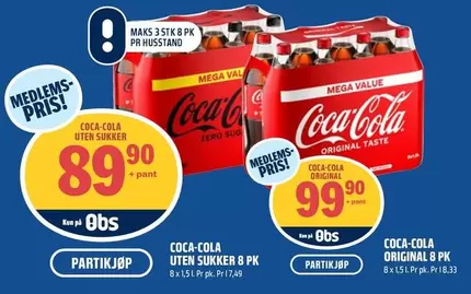 Coca Cola - UTEN SUKKER B PK, ORIGINAL 8 PK