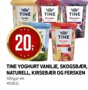YOGHURT VANILJE, SKOGSBÆR, NATURELL, KIRSEBÆR OG FERSKEN