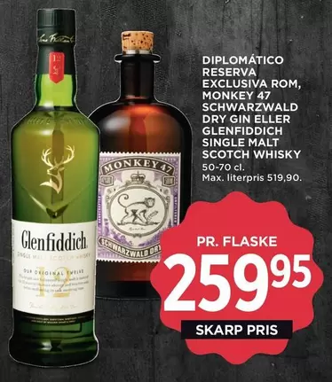 Monkey - RESERVA EXCLUSIVA ROM, MONKEY 47 SCHWARZWALD DRY GIN ELLER GLENFIDDICH SINGLE MALT SCOTCH WHISKY