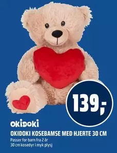 Barn - OKIDOKI KOSEBAMSE MED HJERTE 30 CM