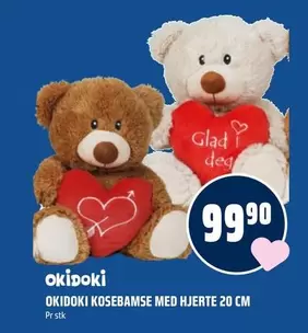 OKIDOKI KOSEBAMSE MED HJERTE 20 CM