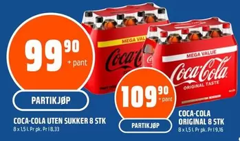Coca Cola - UTEN SUKKER 8 STK, ORIGINAL 8 STK
