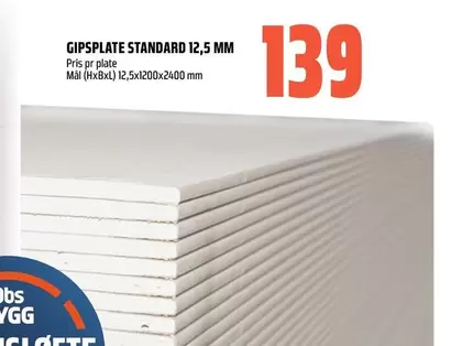 Gipsplade standard 12,5 mm