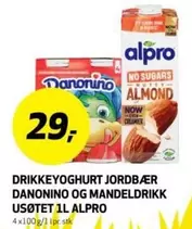 No - DRIKKEYOGHURT JORDBÆR DANONINO OG MANDELDRIKK USØTET