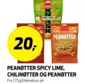 PEANØTTER SPICY LIME, CHILINØTTER OG PEANØTTER