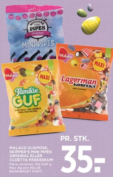 Max - MALACCO SLIKPOSE, SKIPPER'S MINI PIPES ORIGINAL ELLER CLOETTA PASKESUM