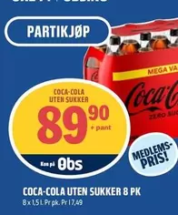 Coca Cola - COCA-COLA UTEN SUKKER 8 PK