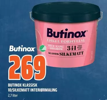 BUTINOX KLASSISK 10/SILKEMATT INTERIØRMALING 2,7 liter