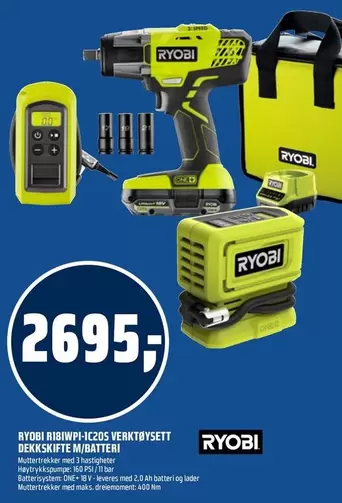 Ryobi - RYOBI RIBIWPI-IC20S VERKTØYSETT DEKKESKIFTE M/BATTERI