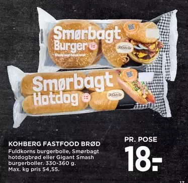 Smash - Fuldkorns burgerbolle, Smørbagt hotdogbrød eller Gigant  burgerboller