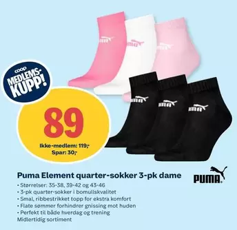 Puma - Element quarter-sokker 3-pk dame