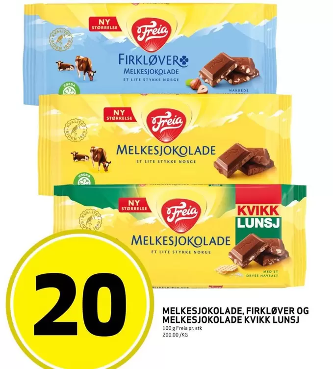 MELKESJOKOLADE, FIRKLØVER OG MELKESJOKOLADE KVIKK LUNSJ
