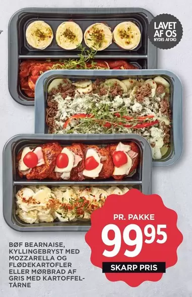 Af - Bøf Bearnaise, Kyllingebryst med Mozzarella og Flødekartofler eller Mørbrad af Gris med Kartoffelsalat