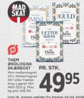 Max - ØKOLOGISK SKÆREOST Mini mellemlagret 20+, Mellemlagret 45+ eller Fætter Kras Lagret 45+