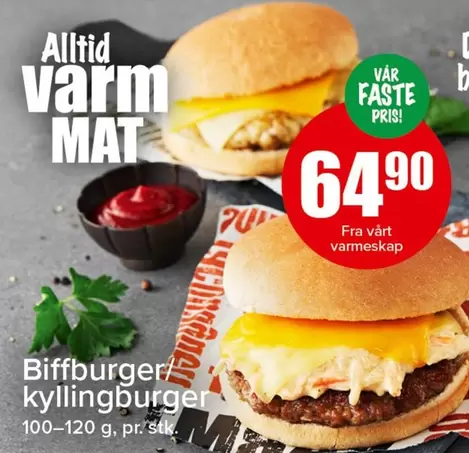 Mat - Biffburgers/kyllingburgers
