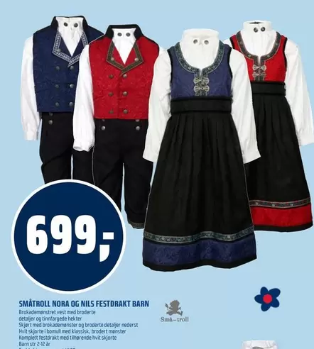 Barn - SMÅTROLL NORA OG NILS FESTDRAKT BARN