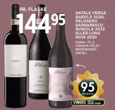 NATALE VERGA BAROLO 2020, PELISSERO BARBARESCO NUBIOLA 2022 ELLER LONG NOW 2020