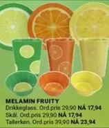 MELAMIN FRUITY Drikkeglass, Skål, Tallerkener
