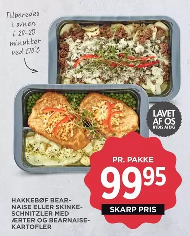 Af - Hakkebøf Bearnaise eller Skinkeschnitzel med ÆRTER OG BEARNAISE-KARTOFLER