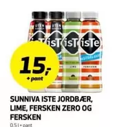 SUNNIVA ISTE JORDBÆR, LIME, FERSKEN ZERO OG FERSKEN
