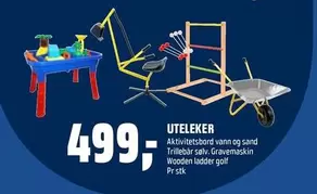 UTELEKER Aktivitetsbord vann og sand Trillebår salv. Gravemaskin Wooden ladder golf