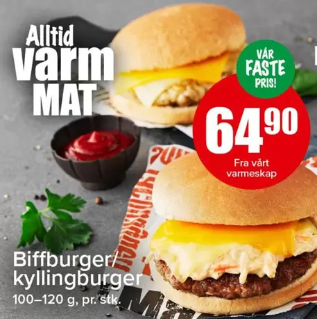 Mat - Biffburgers/kyllingburgers