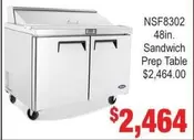 NSF8302 48in. Sandwich Prep Table
