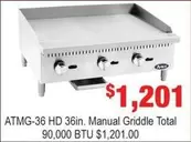 ATMG-36 HD 36in. Manual Griddle Total 90,000 BTU