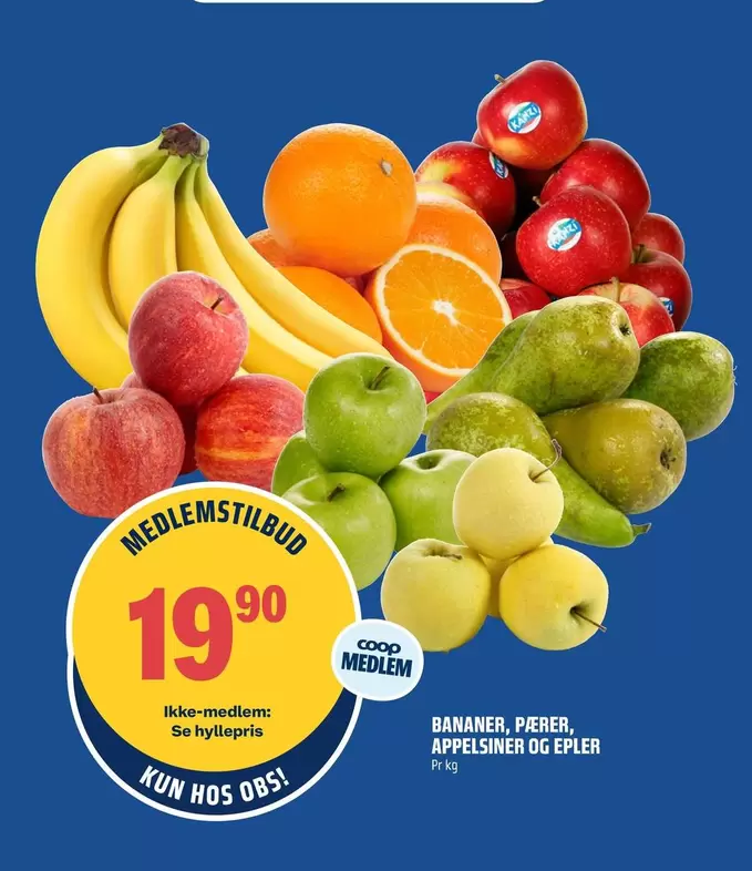 Bananer, pærer, appelsiner og epler