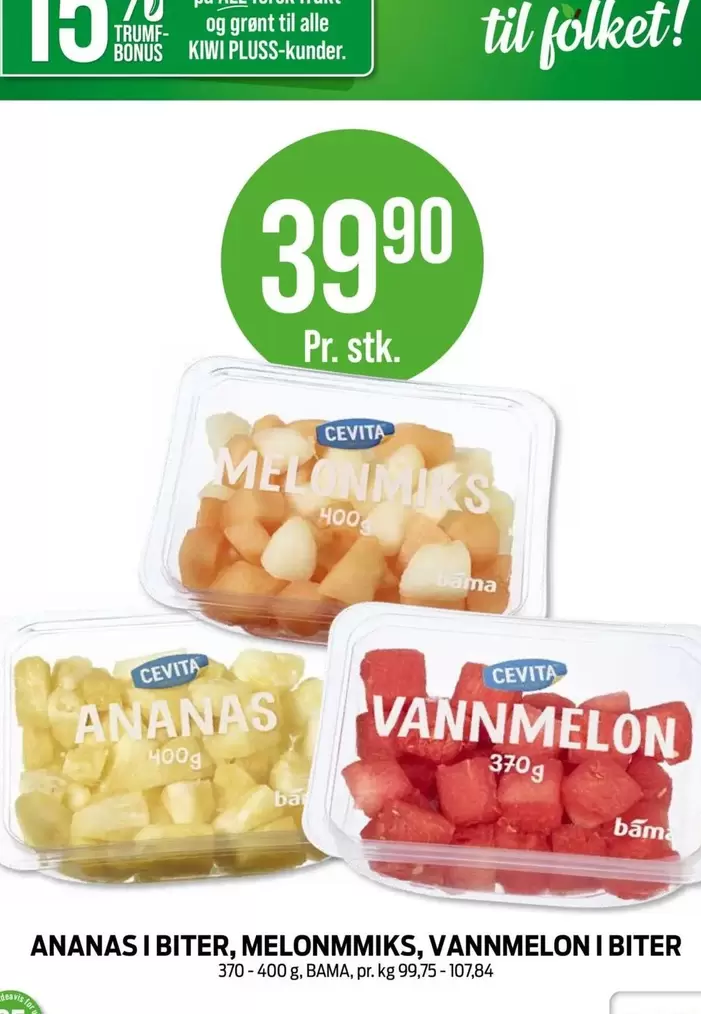 Bama - Ananas i biter, Melonmiks, Vannmelon i biter