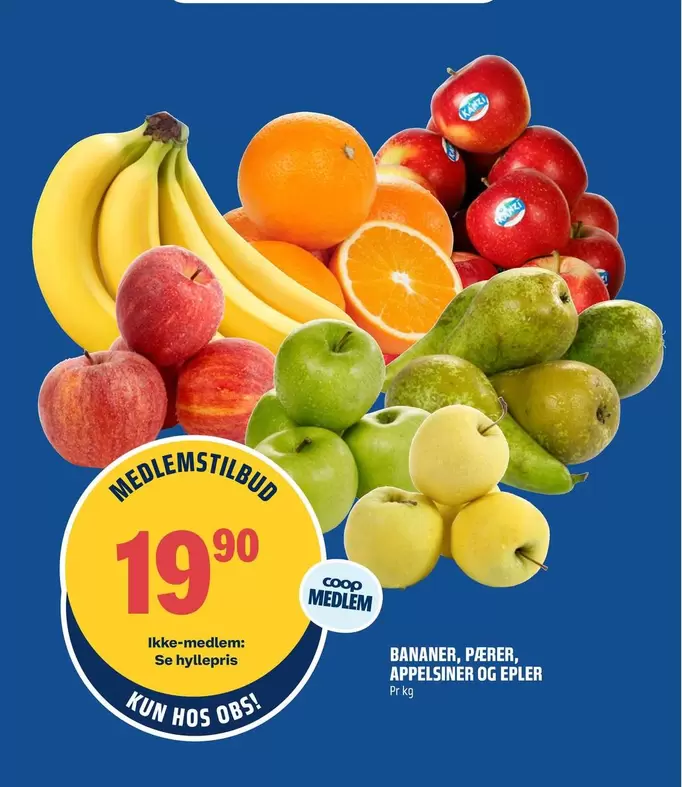 Bananer, pærer, appelsiner og epler