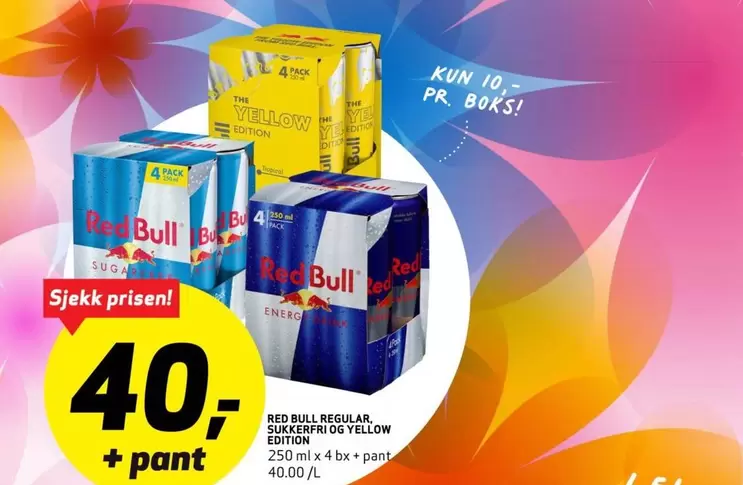 RED BULL REGULAR, SUKKERFRI OG YELLOW