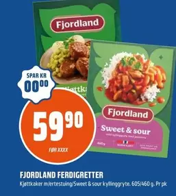 Fjordland Ferdigretter Kjøttkaker m/ertestuing/Sweet & sour kyllinggryte
