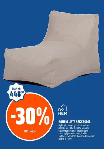 BOHEM LISTA SEKKESTOL