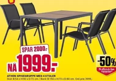 ATHEN SPISEGRUPPE MED 4 STOLER