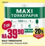 MAXI TØRKEPAPIR 2x100 meter