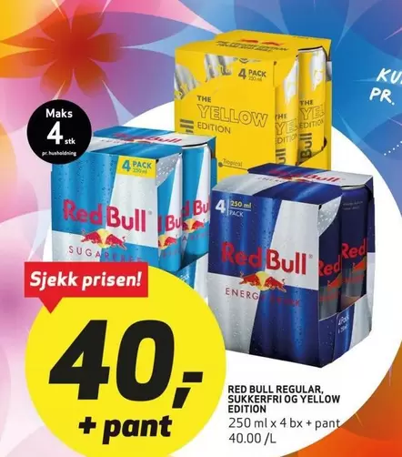 RED BULL REGULAR, SUKKERFRI OG YELLOW EDITION