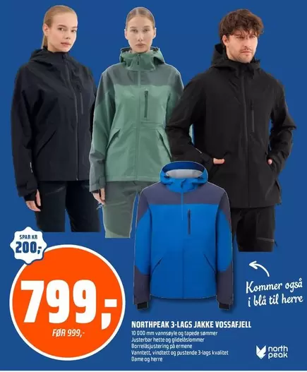 NORTHPEAK 3-LAGS JAKKE VOSSAFELL