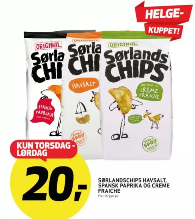 Sørlandschips Havsalt, Spansk Paprika og Creme Fraiche