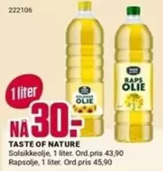 Solsikkeolie, 1 liter. Rapsolie, 1 liter.