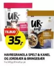 HAVREGRANOLA SPELT & KANEL OG JORDBÆR & BRINGEBÆR