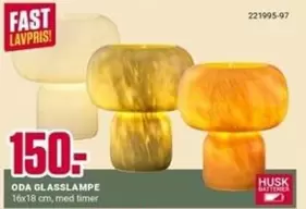 Fast - ODA GLASSLAMPE 16x18 cm, med timer