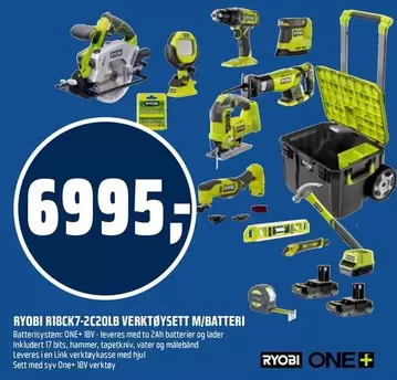 Ryobi - RYOBI A18CK7-2C20LB VERKTØYSETT M/BATTERI