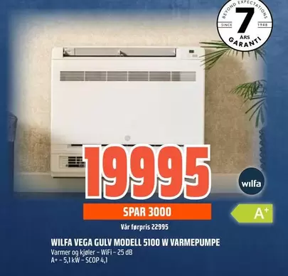 Vega - WILFA VEGA GULV MODELL 5100 W VARMEPUMPE