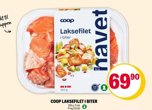 Laksefilet i biter
