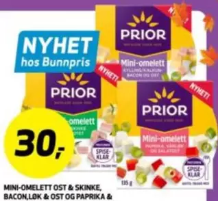 Ost - Mini-omelett  & Skinke, Bacon, Løk &  og Paprika