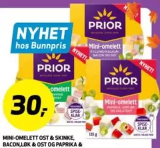 Ost - Mini-omelett  & Skinke, Bacon, Løk &  Og Paprika