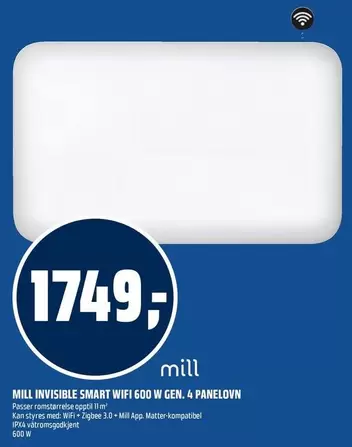 MILL INVISIBLE SMART WIFI 600 W GEN. 4 PANELOVN