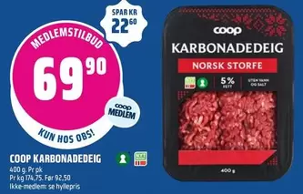 Norsk - COOP KARBONADEDEIG NORSK STORFE